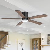 52" Flush Mount Ceiling Fan with Light & Remote, Matte Black Finish, Reversible DC Motor, 6 Speeds, 3-Color 18W LED, Quiet Energy-Saving Low Profile Fan with Dual-Finish Blades for Bedroom Living Room